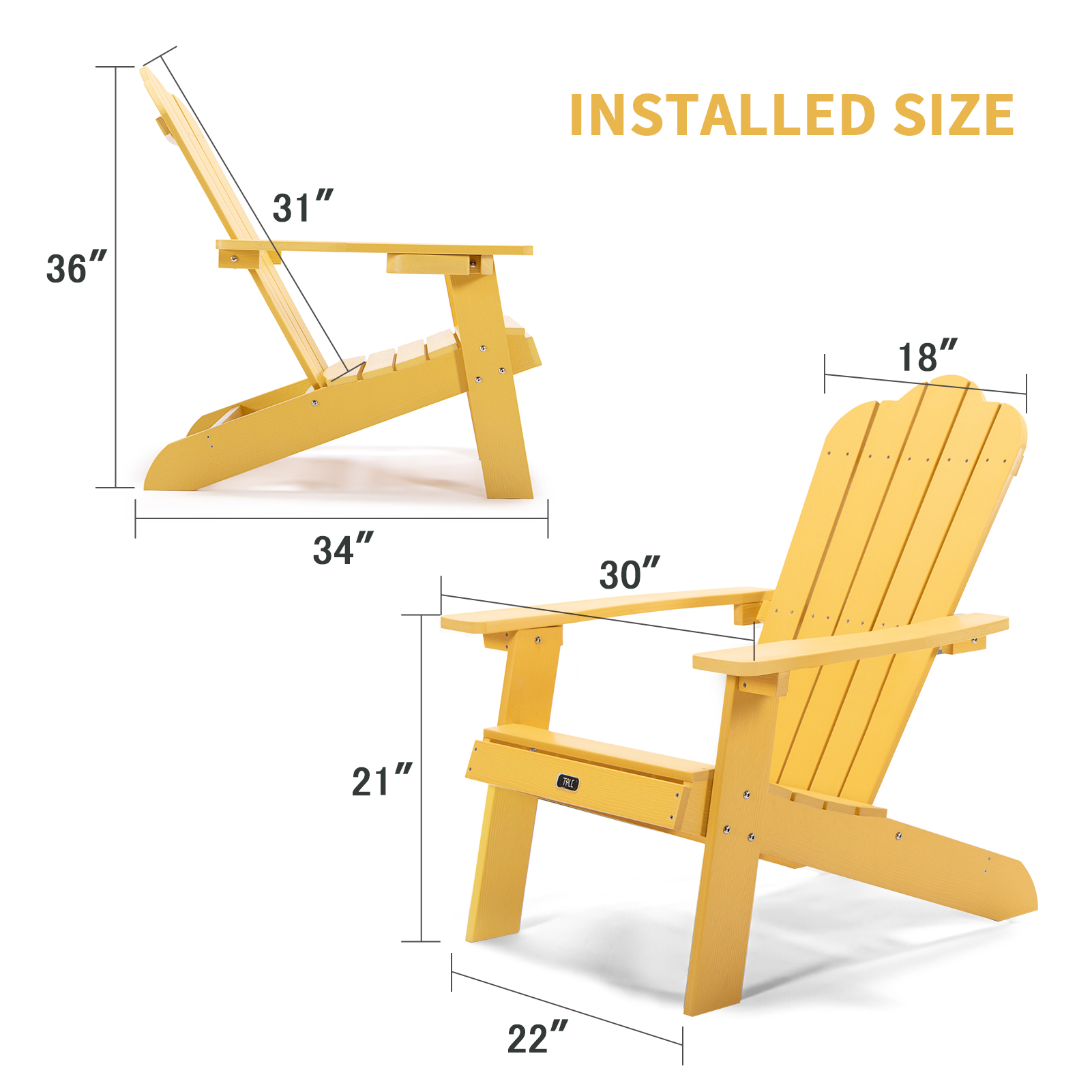 Adirondack Chair with Cup Holder, Patio Outdoor Chairs, Weather Resistant Lounge Chair, Fade-Resistant, Backyard Furniture Painted Chair, for Lawn Outdoor Patio Deck Garden Porch Lawn - image 2 of 7