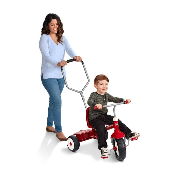 Radio Flyer Deluxe Steer & Stroll Ride-On Trike, Tricycle For Toddlers Age 2-5, Toddler Bike, Red