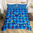 thumbnail image 2 of Erosebridal Cartoon Police Cat Comforter Cover, Blue Buffalo Grid Bedding, Transportation Sign Decor, Reversible 2pcs (No Comforter), 2 of 7