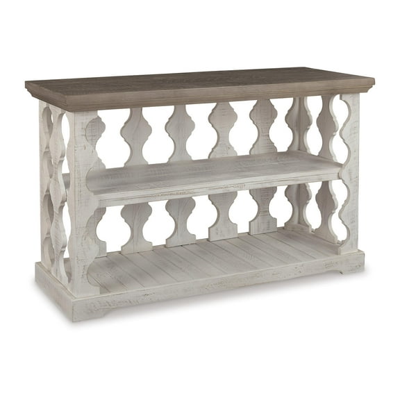 Signature Design by Ashley Havalance Two-Tone Weathered Gray and Vintage White Sofa Console Table with Plank Top and Shelf