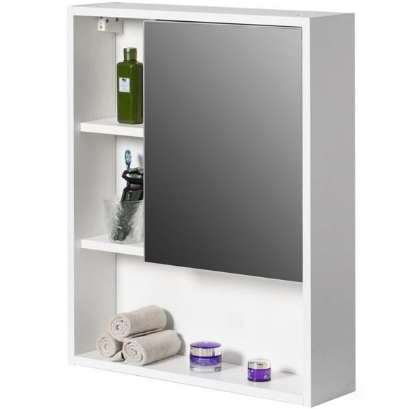 Basicwise Armoire de Rangement Murale pour Salle de Bain avec Miroir, Tablette Ouverte et 2 Tablettes Ajustables, Blanc