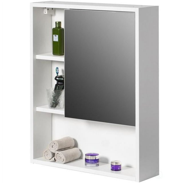 Basicwise Armoire de Rangement Murale pour Salle de Bain avec Miroir, Tablette Ouverte et 2 Tablettes Ajustables, Blanc
