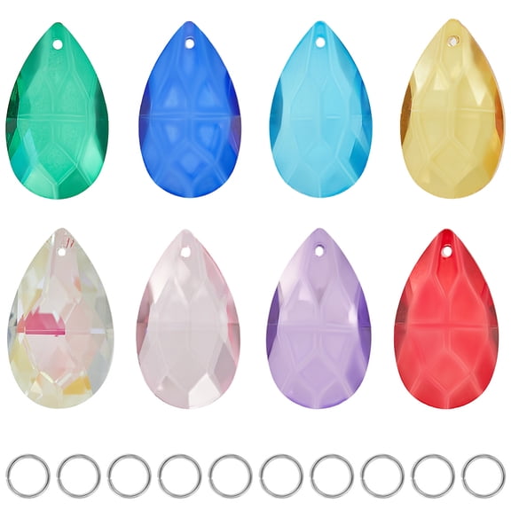 1 Box 8 Pack 38mm Mixed Colors Teardrop Chandelier Prisms Suncatcher Crystals Pendants with Jump Rings DIY