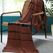 Modern Threads Tarek 100% Cotton Knit Adult Throw Blanket, 50" x 70", Nutmeg/Black