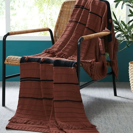 Modern Threads Tarek 100% Cotton Knit Adult Throw Blanket, 50" x 70", Nutmeg/Black