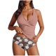 thumbnail image 2 of Traje de baño de bikini de verano con estampado de moda para mujer, con cojín en el pecho y sin soporte de acero, sin espalda, con tirantes, de nailon., 2 of 5