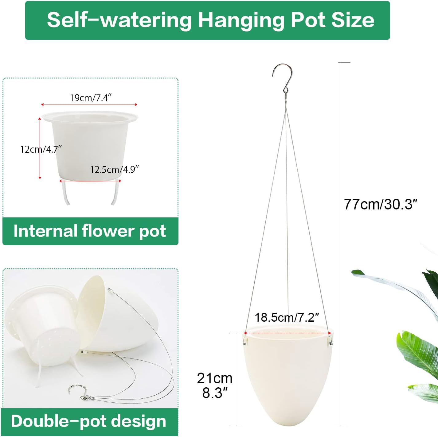 Self Watering Hanging Planter, Unique Eggshell Hanging Succulent Flower Pots Home Office Indoor Decorative Container, White