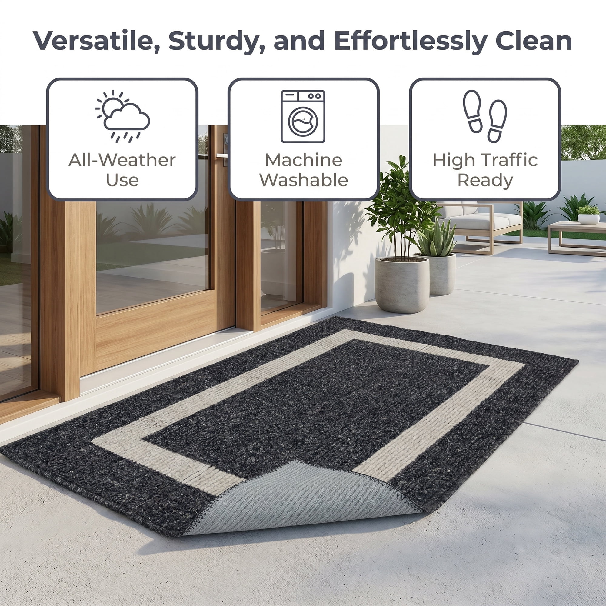 Unique Bargains Waterproof Non-Slip Low-Profile Entryway Rug Door Mat Black 32" x 20"