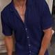 thumbnail image 5 of Mens Casual Manga Corta Botón Abajo Camisas de Color Sólido de Punto Girado Cuello Blusa, los Hombres de Manga Corta Botón Arriba Camisa para Primavera Verano, 5 of 5