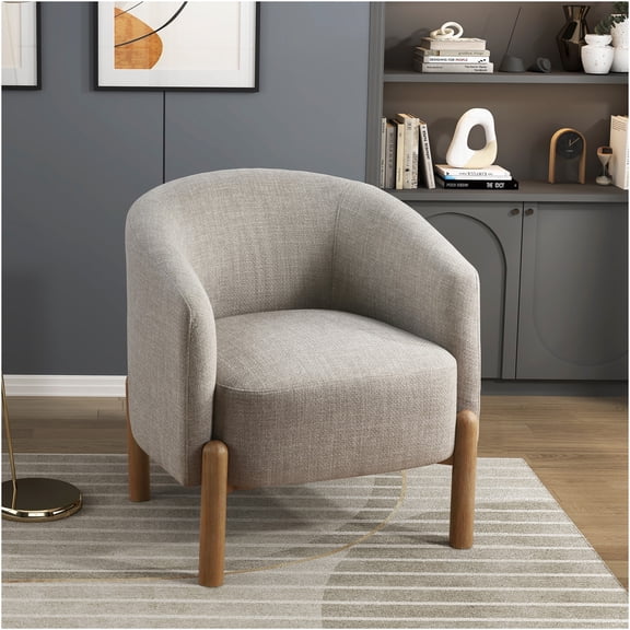 JERFIT Modern Barrel Chair for Living Room, Taupe Upholstered Accent Chair with Solid Wood Legs, Comfortable Lounge Seat for Bedroom, Reading Nook