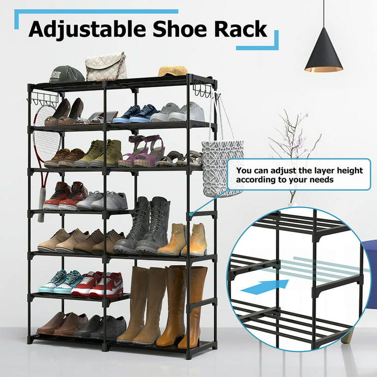 Shoe Rack, Shoe Rack Organizer Closet Shoe Rack 7 Tier Shoe Racks for Bedroom  Closet, Stackable Shoe Tower Shoe Shelf with Hooks 