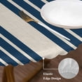 thumbnail image 3 of Navy Blue Beige Striped Round Tablecloth, Fitted Table Cover with Elastic for 45"-54" Round Tables, Modern Farmhouse Retro Lines Table Cloth Outdoor Indoor Dinning Party Waterproof Tablecloths, 3 of 7