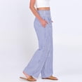 thumbnail image 3 of Women's Fashion Loose Pleated Elastic Waistband Pocket Striped Casual Pants for Modern and Relaxed Style,Blue,S, 3 of 6