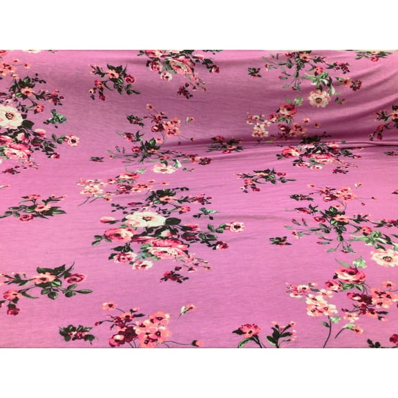 Printed Rayon Spandex 4 way Stretch Apparel Fabric Mauve Ivory Pink Floral H301