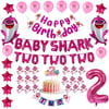 Pink Baby Shark 2nd Birthday Decorations for Girl - TWO TWO TWO and Number 2 Foil Balloons 2 DOO DOO Cake Topper Happy Birthday and TWO Banner Cute Shark Latex Balloon Cupcake Toppers For Ba