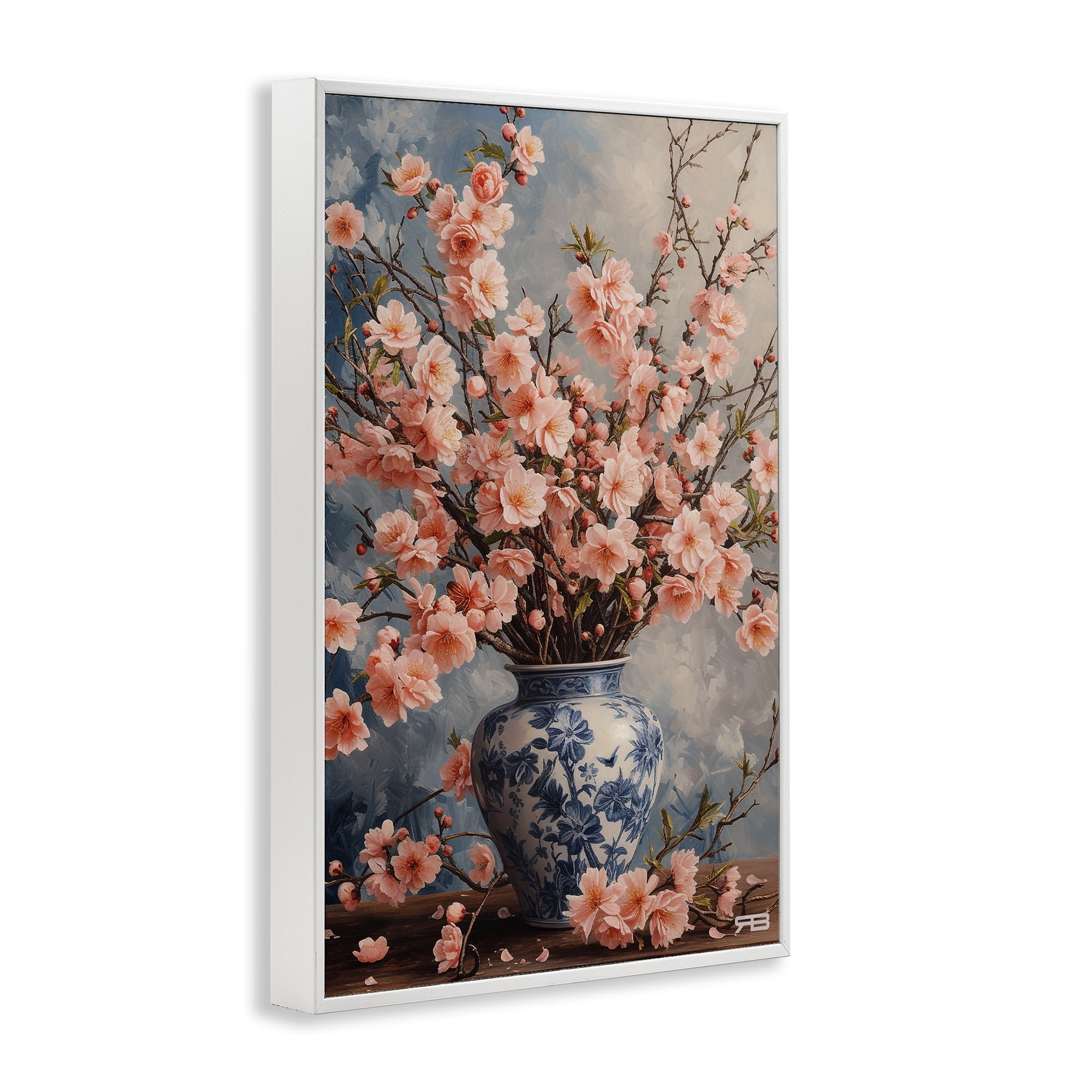Stupell Industries Detailed Cherry Blossom Vase Botanical & Floral Painting White Framed Art Print Wall Art, 20 x 30