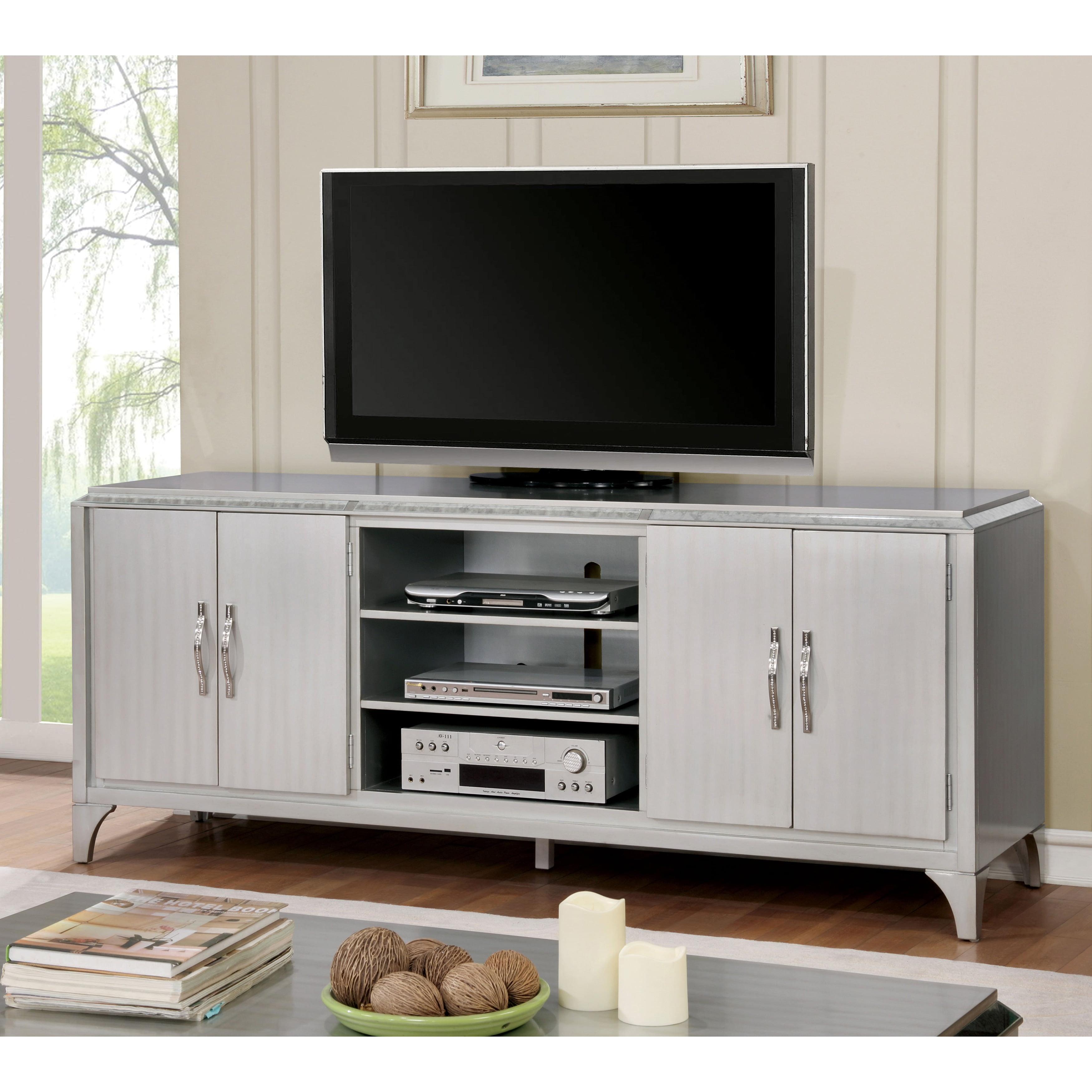 Furniture Of America Mieno Contemporary 74 Inch Silver Multi Storage Furniture Of America Mieno Contemporary 74 Inch Silver Multi Storage Tv Stand By Foa Com