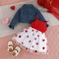 thumbnail image 4 of SUYOLL Infant Girls Outfits Sets Long Sleeve Denim Jacket with Bow Tie Heart Print Dress Casual Fall Clothes 6 Months-3 Years Classic Versatile Dresses, 4 of 8