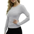 thumbnail image 2 of Womens Long Sleeve Stretch Crewneck Ribbed T-Shirt Slim Fit Casual Basic Tops, 2 of 4