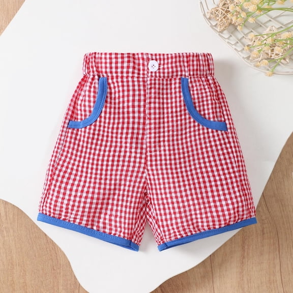 ITSAME Toddler Girls Shorts, with Pockets Plaid Print Elastic Waist Summer Fashion Casual Lightweight Shorts Red 12M