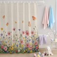 thumbnail image 2 of Shower Curtain Spring Wildflower Butterfly Shower Curtains for Bathroom Decor, Waterproof Polyester Shower Curtain Set with Hooks, Extra Long 72" x 96" Pink Flower Linen Texture, 2 of 9