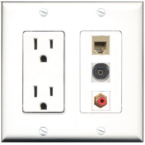 RiteAV - 15 Amp Power Outlet 1 Port RCA Red 1 Port Phone Beige 1 Port Toslink Decorative Wall Plate