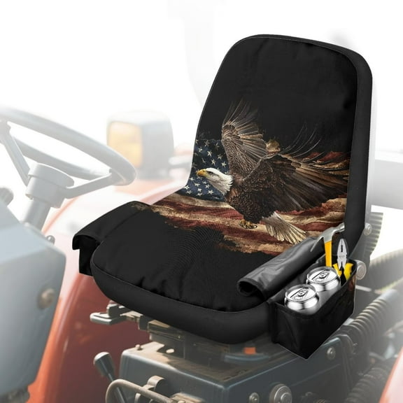 Uorisanigo Lawn Mower Seat Cover Compatible with Husqvarna Craftsman Toro John Deere Cub Cadet Weatherproof American Flag Eagle Tractor Seat Cover with Side Pockets and Storage Bags