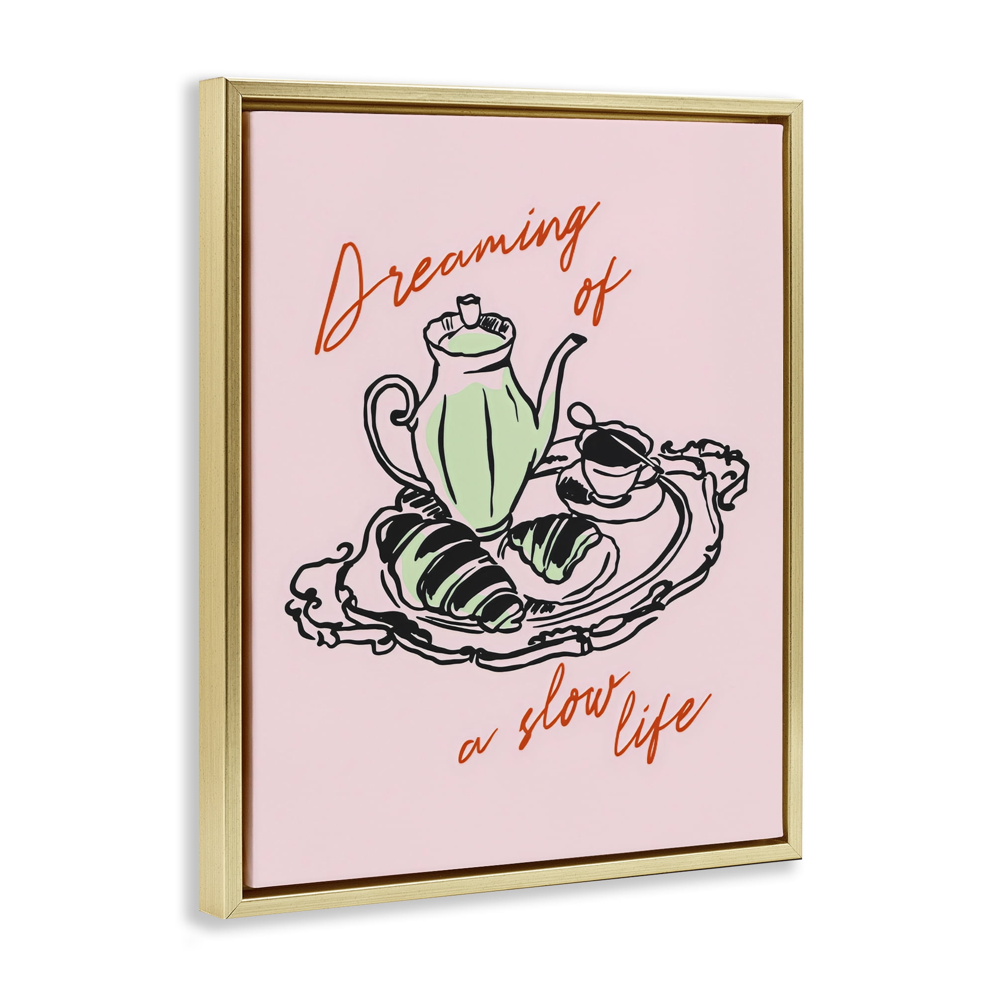 Stupell Industries Slow Life Tea Platter Gold Framed Floater Canvas Wall Art, design by The Prints Vibe