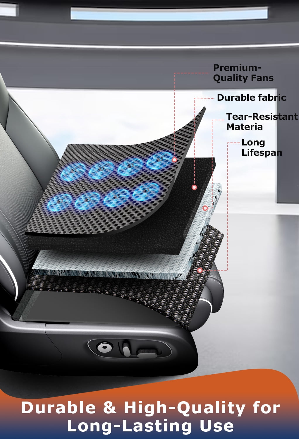 8-Fan Cooling Car Seat Cover–Ventilated Cushion for Cars, SUVs & Trucks, Universal Fit, 12V Ideal for Daily Commutes & Road Trips (No Headrest Cover)