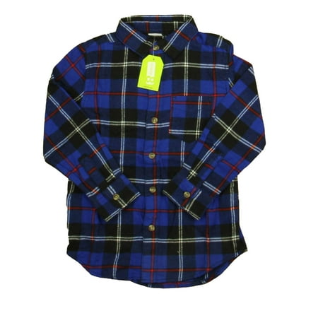 

Pre-owned Crazy 8 Boys Blue | Black Plaid Button Down Long Sleeve size: 4T