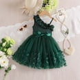 thumbnail image 7 of Green Off Shoulder Flower Girl Dresses for Wedding 1 Sleeve Tulle Summer Vintage Dresses 4-5 Years, 7 of 7