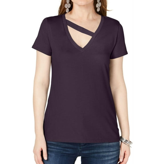 I.N.C Womens Solid Basic T-Shirt, Purple, Small