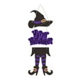 thumbnail image 5 of Witch Legs Door Decor - Halloween Hanging Sign Playful Witch Hat Cutout Party Wall Decoration Spooky Porch Accent Festive Gift(Purple), 5 of 6