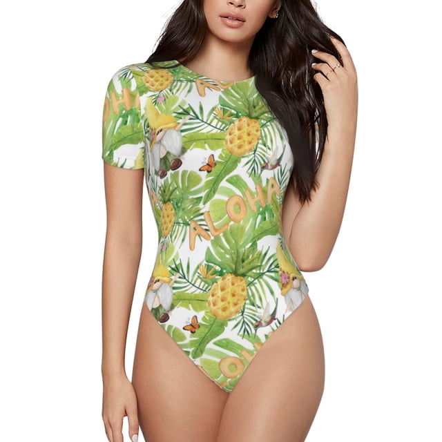 Saiise Motif Gnome et Ananas Grenouillère à Manches Courtes Col Rond Pyjama Extensible avec Fermeture à Pression-Petit