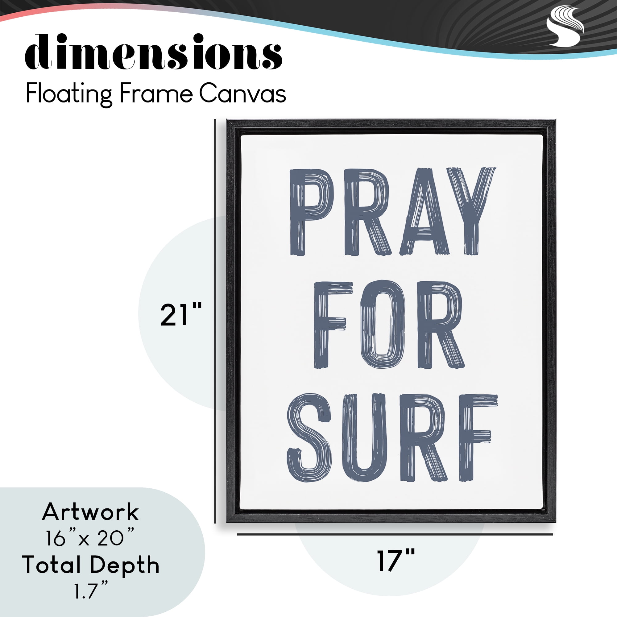 Summer Sentiment Pray For Surf Black Framed Floater Canvas Wall Art, design by Lettered and Lined