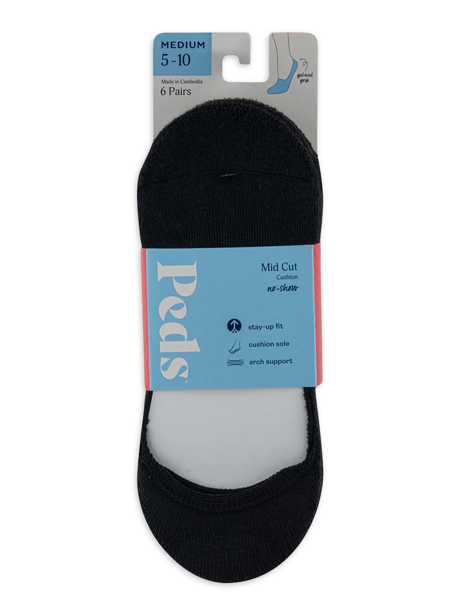 PEDS Women's Mid Cut Cushion Heel and Toe Liner Socks, 6 Pairs