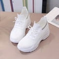 thumbnail image 4 of Zapatillas De Deporte Gruesas Tejidas Voladoras Transpirables Para Mujer, Zapatos De Tacón Oculto Con Cordones Casuales, Zapatos Cómodos Para Correr, 4 of 4