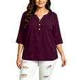 thumbnail image 3 of Kezqiaxn 3/4 Length Sleeve Womens Tops V-Neck Button Up Shirt Business Work Blouses Plus Size Clothes for Women, 3 of 6