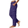 thumbnail image 6 of Pants for Women Plus Size Elastic High Waist Drawstring Work Cargo Pants Solid Color Casual Straight Leg Pants With Pockets, 6 of 7