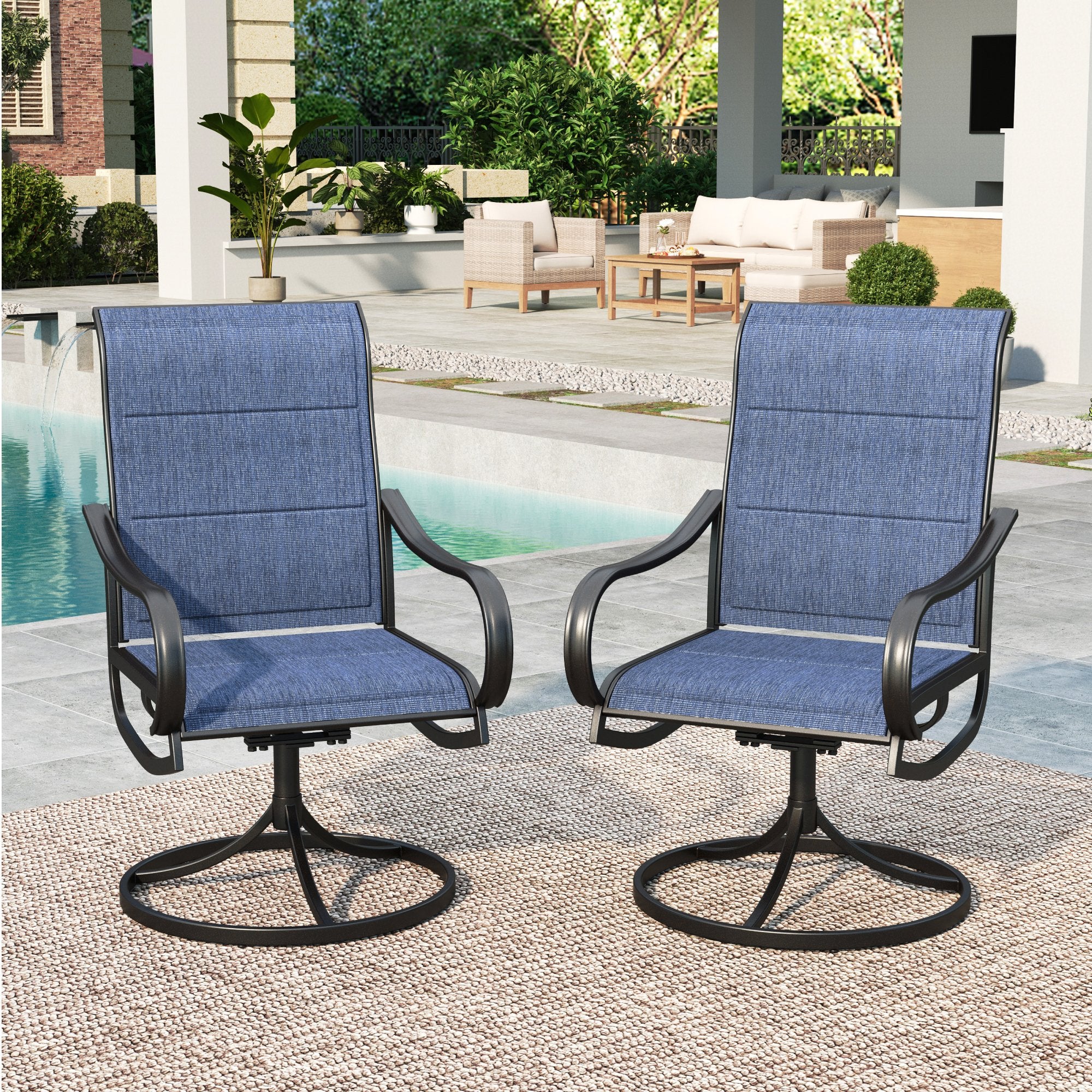SUMMIT LIVING 5-Piece Outdoor Dining Set with High-Back Padded Swivel Chairs for 4 and Wood-Like Square Table for Patio
