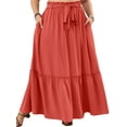 thumbnail image 2 of Cueply Women's Plus Size Casual High Waist Tie Front Long Skirts with Pockets Flowy Summer Pleated Tiered Elastic Skirt, 2 of 9