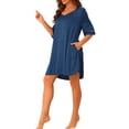 thumbnail image 4 of Camisón de satén para mujer INSPIRE CHIC, con cuello en V, manga corta, pijama básico con bolsillos, talla M, color azul, 4 of 6