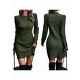 thumbnail image 2 of Chandail Femme Court Élégant Manches Longues Col Rond Ajusté Habillé Automne Hiver Mini Robe Tricotée Vert Armée G, 2 of 7