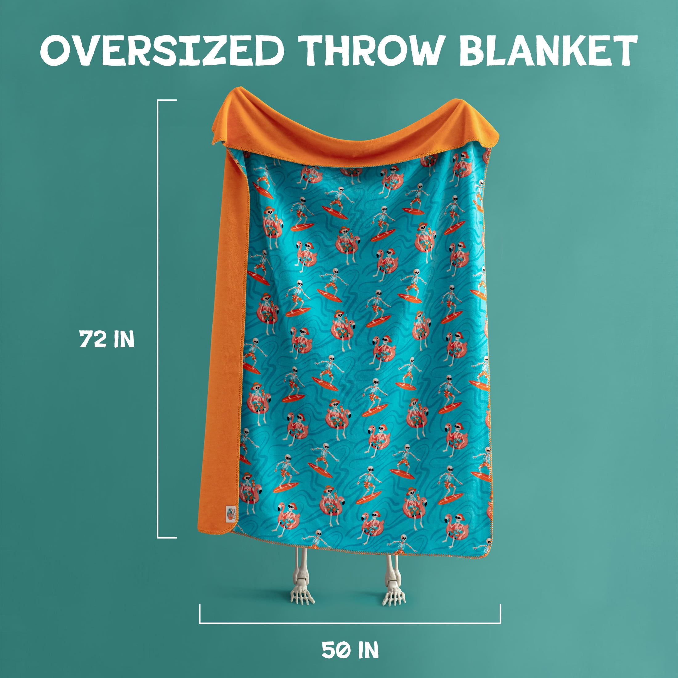 Boo-tique Soft Throw Blanket, Cozy Blanket for Couch, Halloween Skeletons, Blue, 50" x 72"