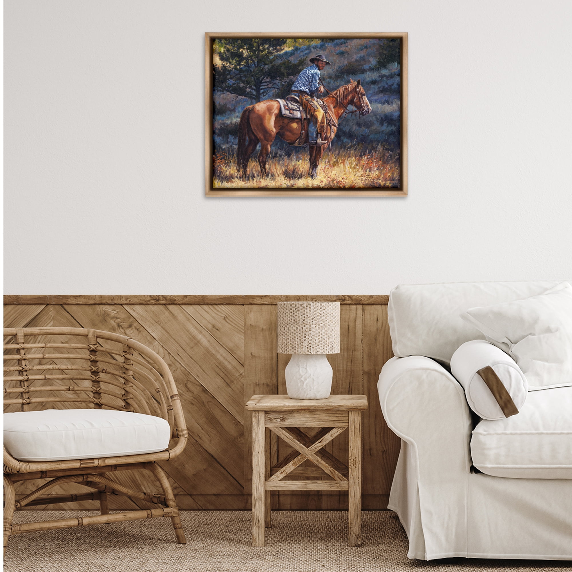 Stupell Industries Early Start Cowboy Animals & Insects Painting Brown Floater Framed Canvas Art Print Wall Art, 31 x 25