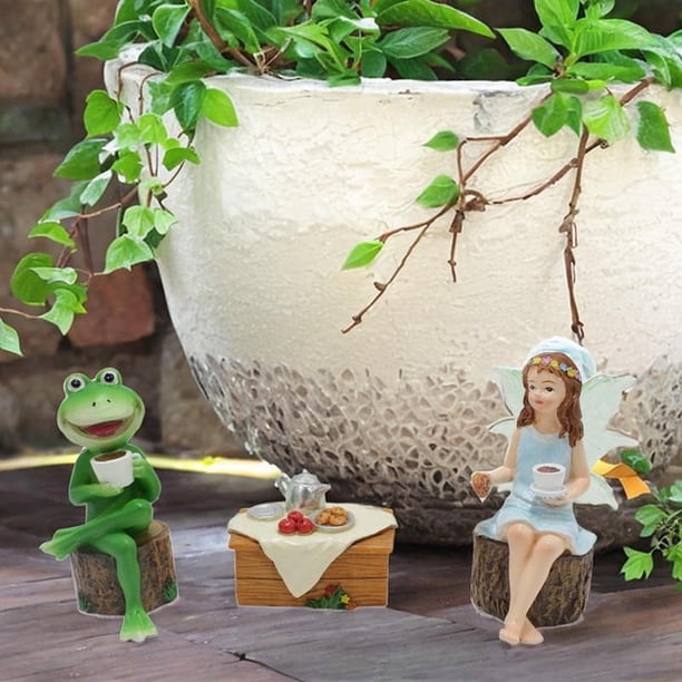 Adornos de hadas y ranas esculturas coleccionables miniaturas creativas figuras estatuas de jardín para estantería en interiores al aire libre