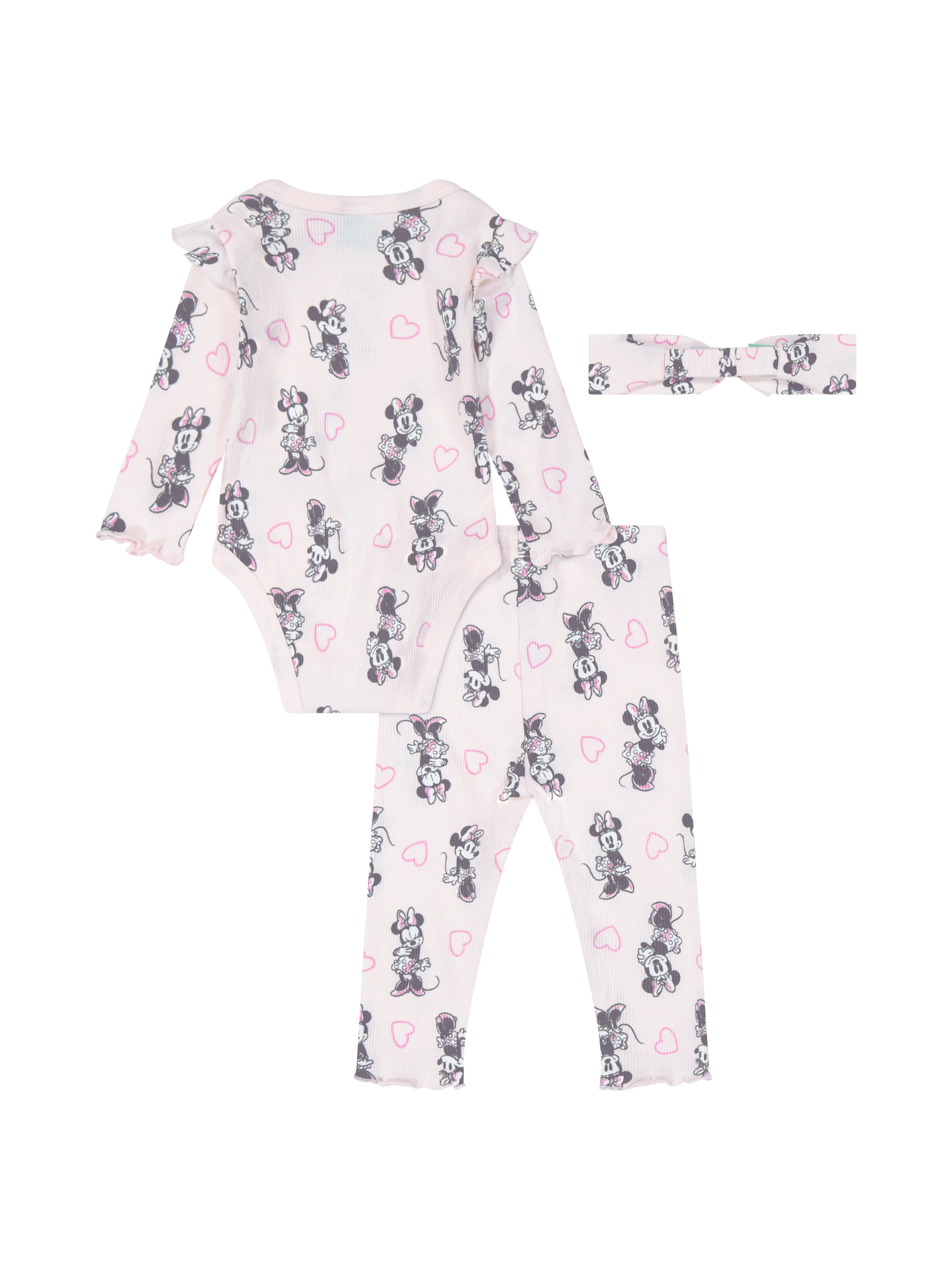 Minnie Mouse Baby Girl 3 Piece Rib Pant Set, Sizes 0-24M