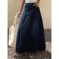 thumbnail image 2 of Womens Blue Denim Maxi Skirt With Pleated A-Line Flowing Style, 2 of 5