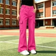 thumbnail image 6 of Fancifize Girls Flare Leg Cargo Pants, School Uniform Flat Button Pants for Teens, Cozy Bell Bottom Trouser with Pockets 5-15 Years, 6 of 6