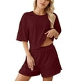 thumbnail image 2 of Short Sets for Women Loose Fit Short Sleeve Crewneck T Shirt and Shorts 2 Piece Matching Set Womens Lounge Set, 2 of 9